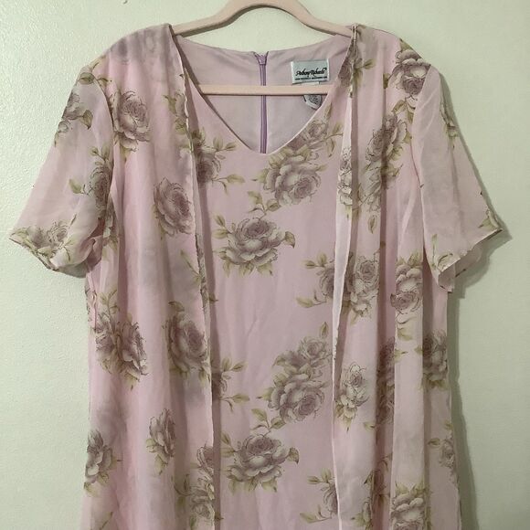 Vintage 90s Pink Floral Girly Cottagecore Feminine Ruffle Spring Midi Dress 20W - Picture 2 of 8